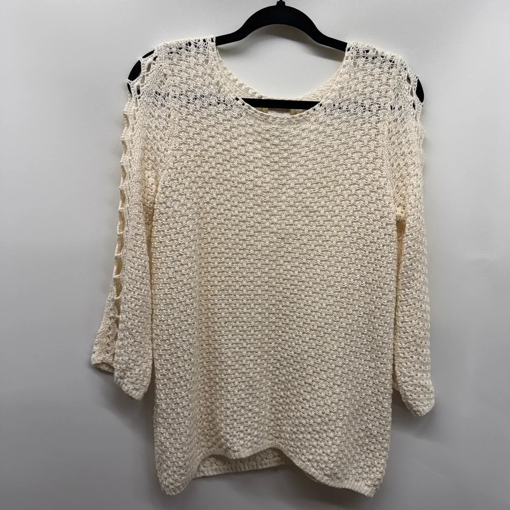 Chicos Cream Cottagecore Fairycore Crochet Open Knit Sweater Small Boho Layering